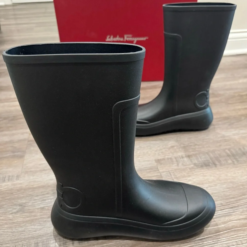 Salvatore Ferragamo Gancini Logo Rubber Rainboots Rain Boot